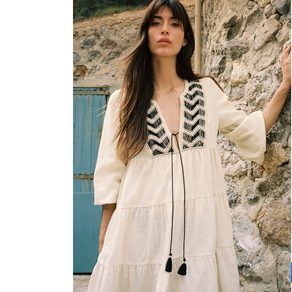 ZARA EMBROIDERED PANEL MINI DRESS NWT - Picture 1 of 8